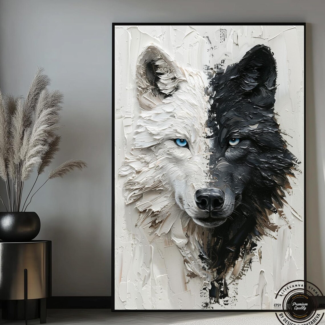 Black And White Wolf With Blue Eyes Art Print