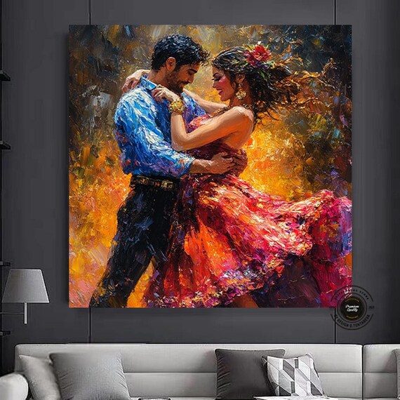 Salsa Dancing Couple Passionate Palette Knife Romance Poster