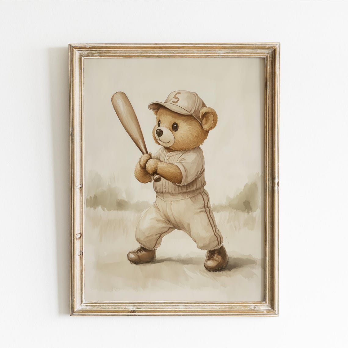 Teddy Bear Baseball Player with Cap and Bat Ready to Swing Poster