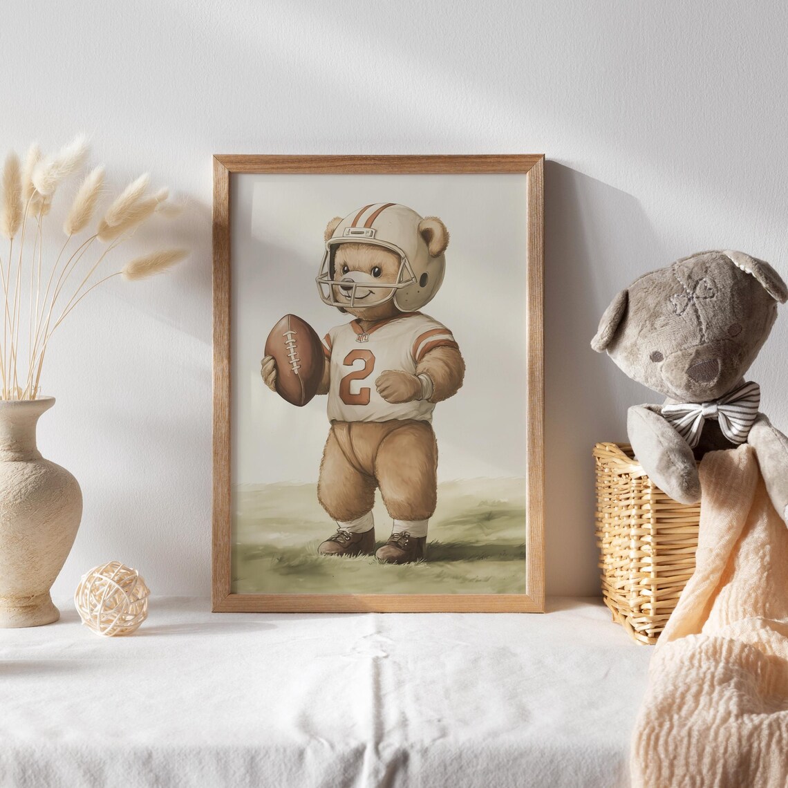 Teddy Bear Playing Football Print Sport Nursery Decor Animal Nursery Art Neutral Nursery Playroom Decor Kids Room Art Baby Room Decor - Image 2