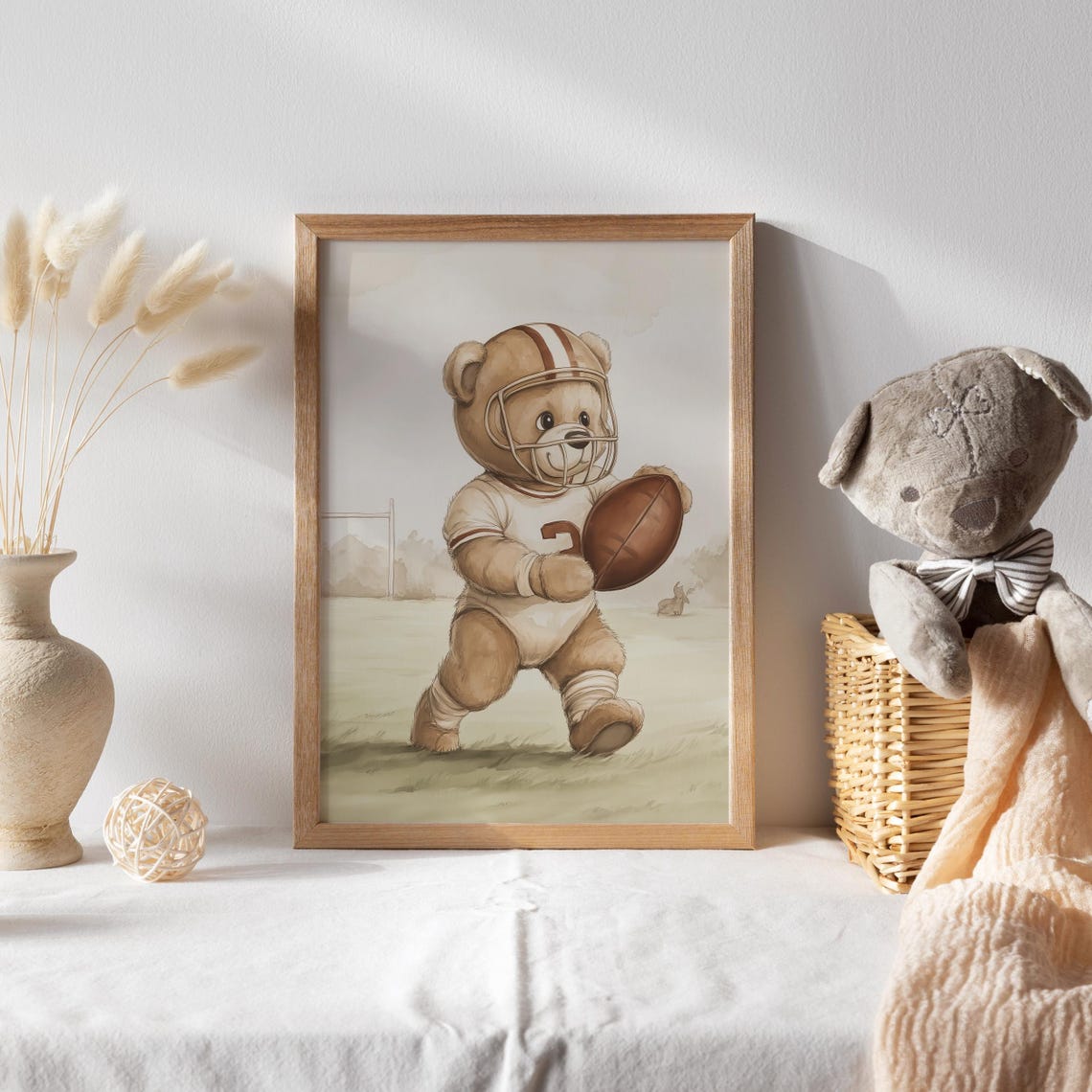 Teddy Bear Playing Football Print Sport Nursery Decor Animal Nursery Art Neutral Nursery Playroom Decor Kids Room Art Baby Room Decor - Image 2