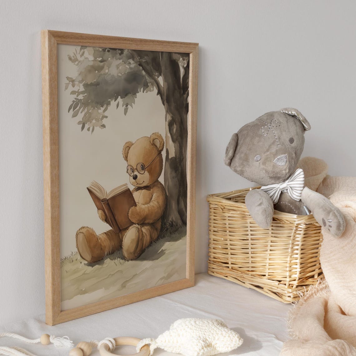 Teddy Bear Reading Under a Tree Wearing Glasses and Bow Tie Poster - Image 3