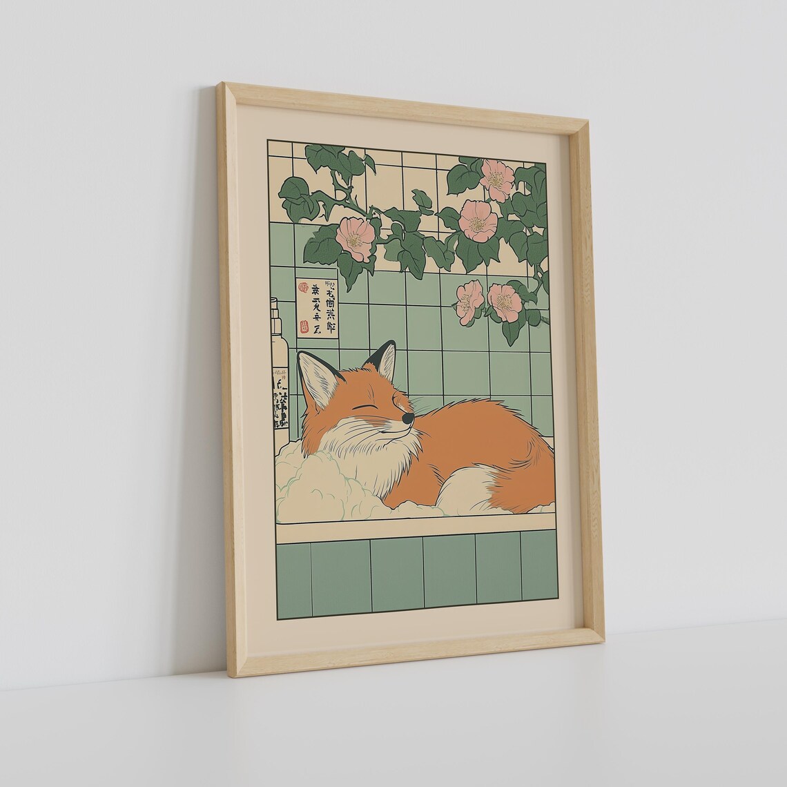 Fox In A Bathtub, Japandi Japanese Bathroom Art Print - Image 2
