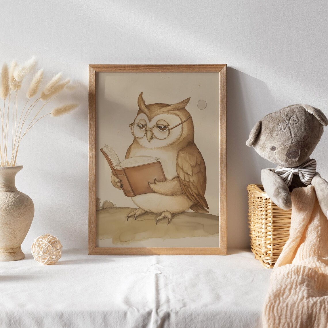 Owl Professor Reading a Book Wearing Round Glasses Funny Poster - Image 2