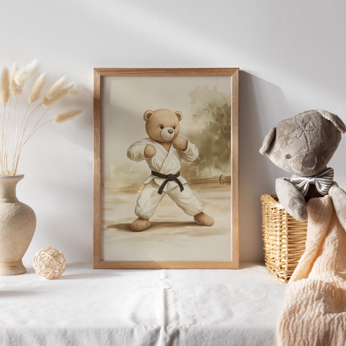 Teddy Bear Karate Fighter in White Gi With Black Belt Poster - Image 2