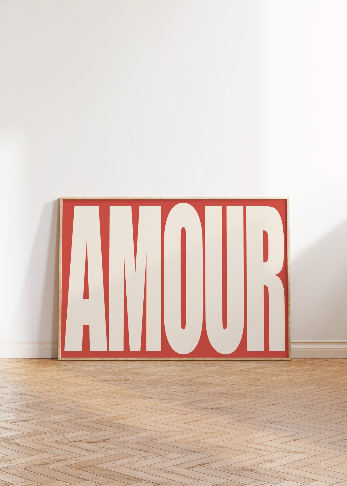 Amour Bold Cream on Coral Red French Typography Wall Decor Poster
