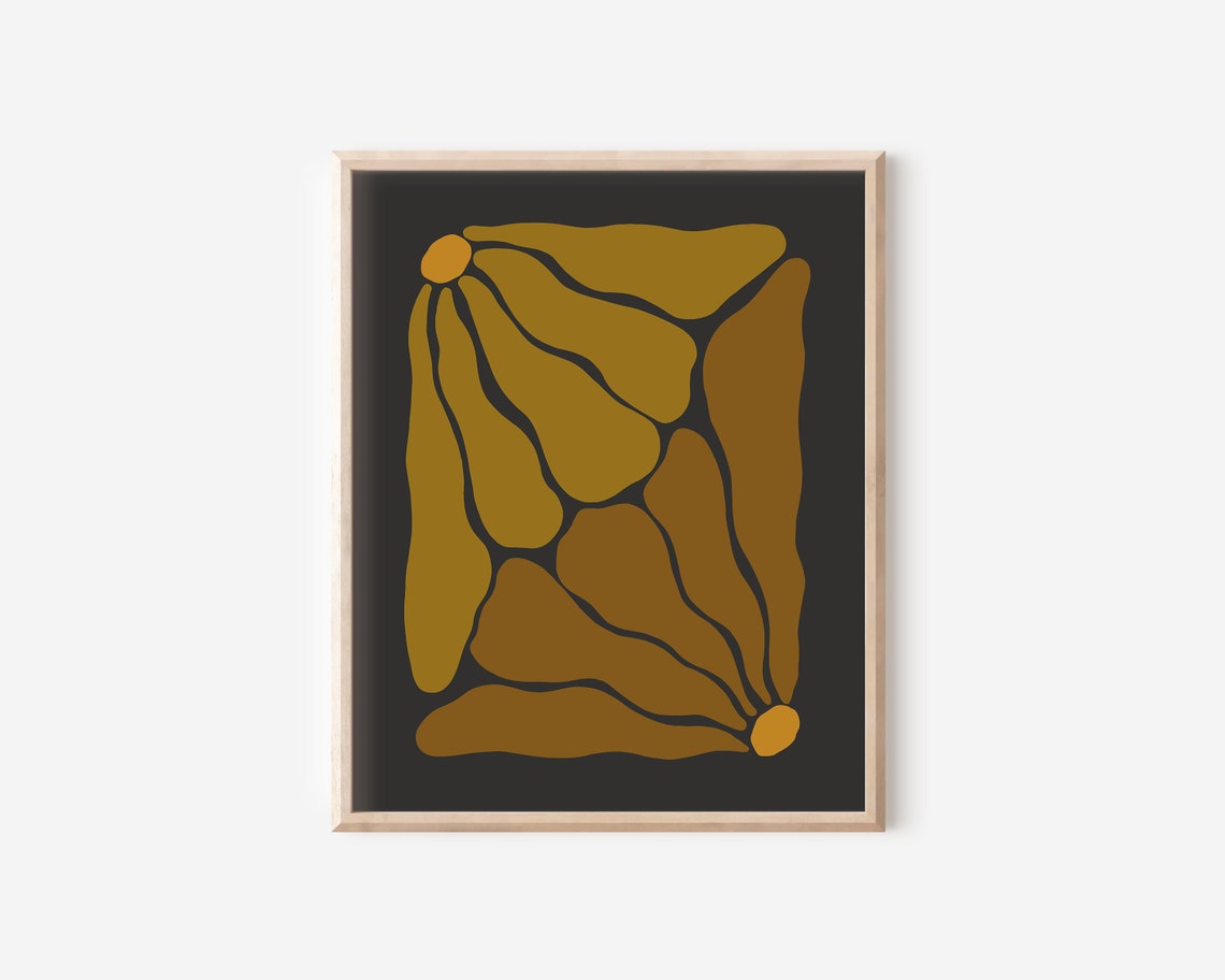 Olive Khaki Abstract Botanical Dark Black Organic Leaf Art Poster - Image 2