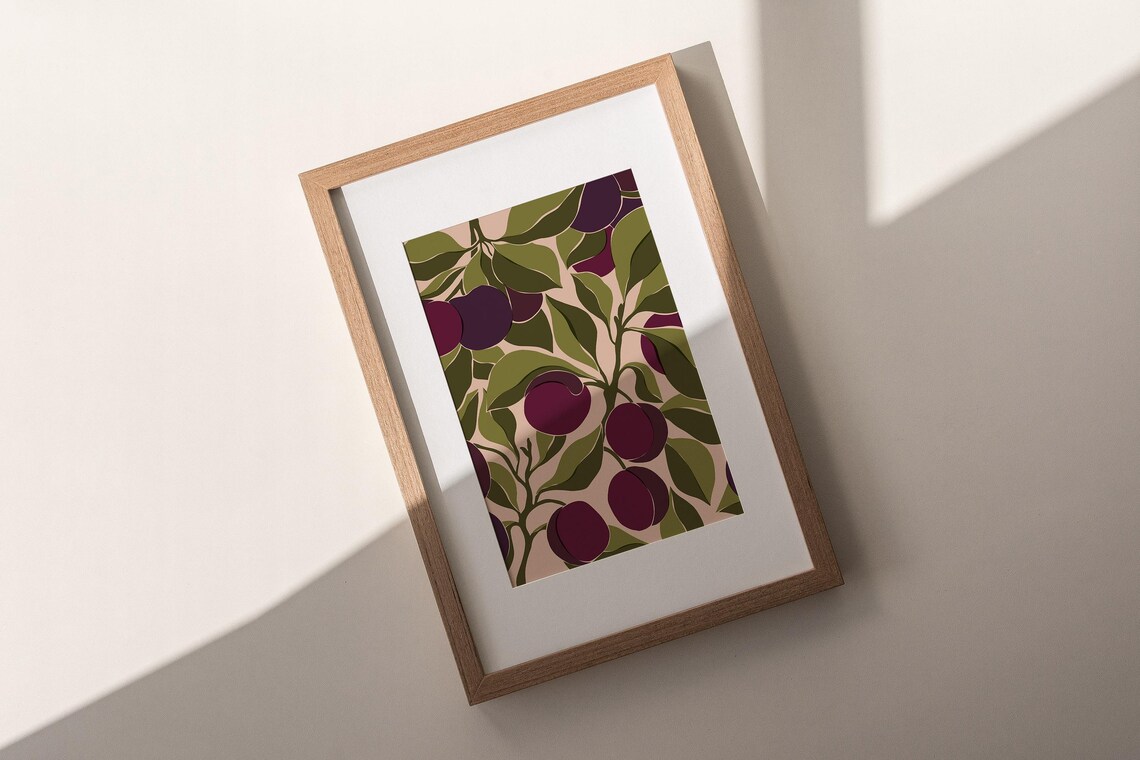 Plums Abstract Botanical Poster, Boho Kitchen Wall Art - Image 3