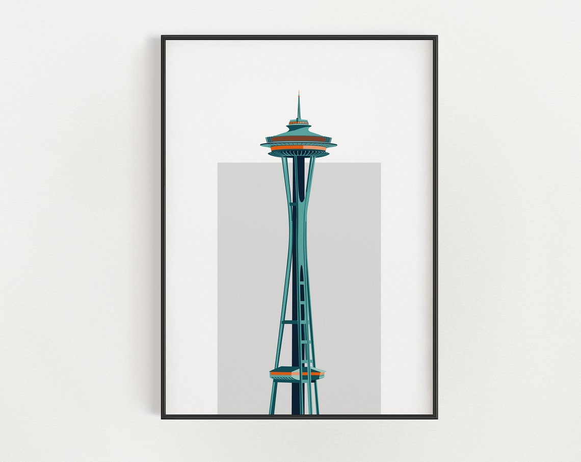 Space Needle Observation Tower Illustrated Seattle Poster