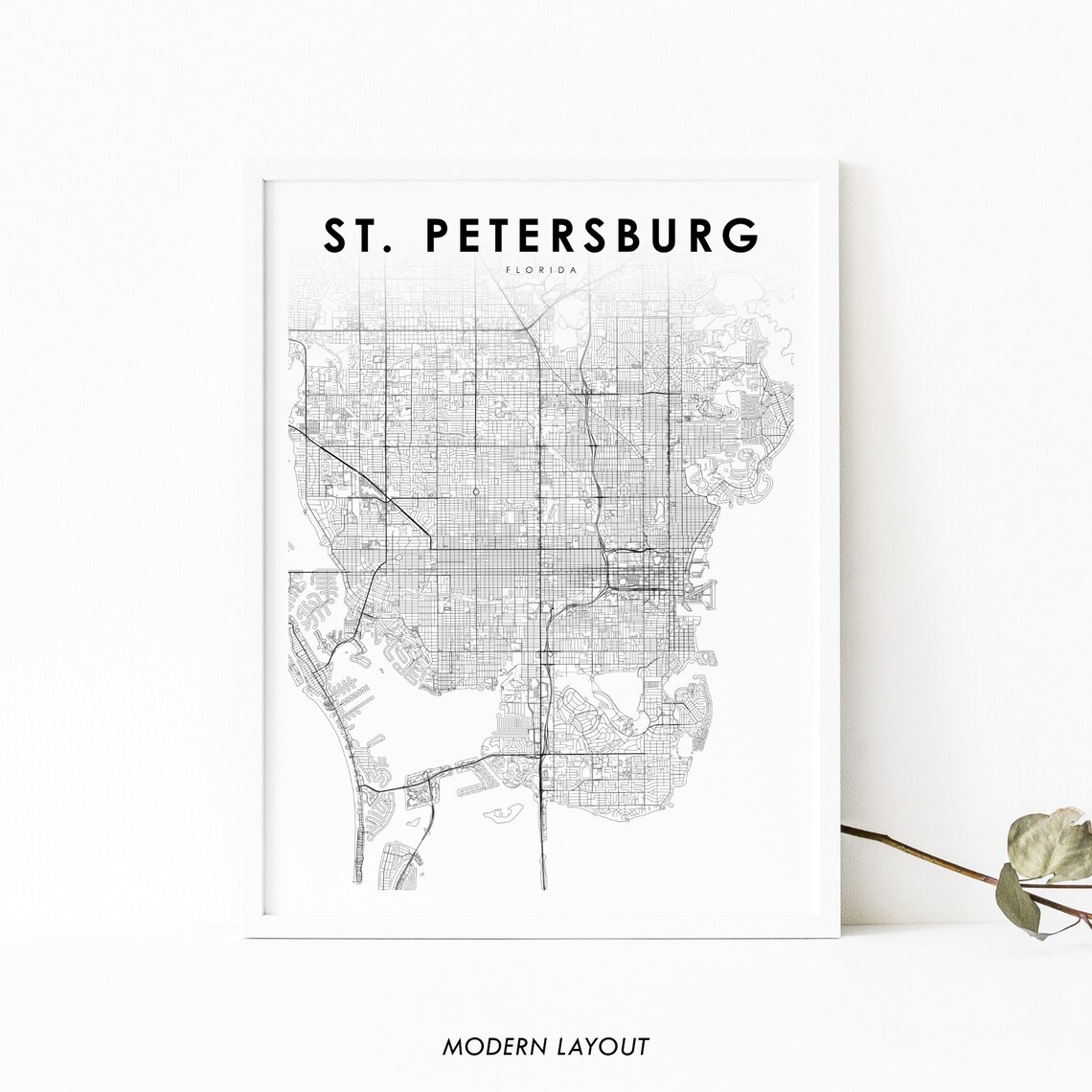 St Petersburg FL Map Print, Florida City Poster