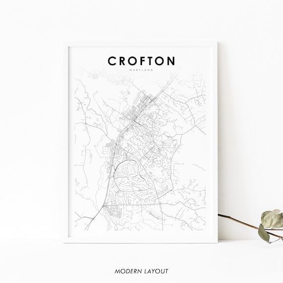 Crofton Maryland Street Map Print Minimalist Black and White Modern
