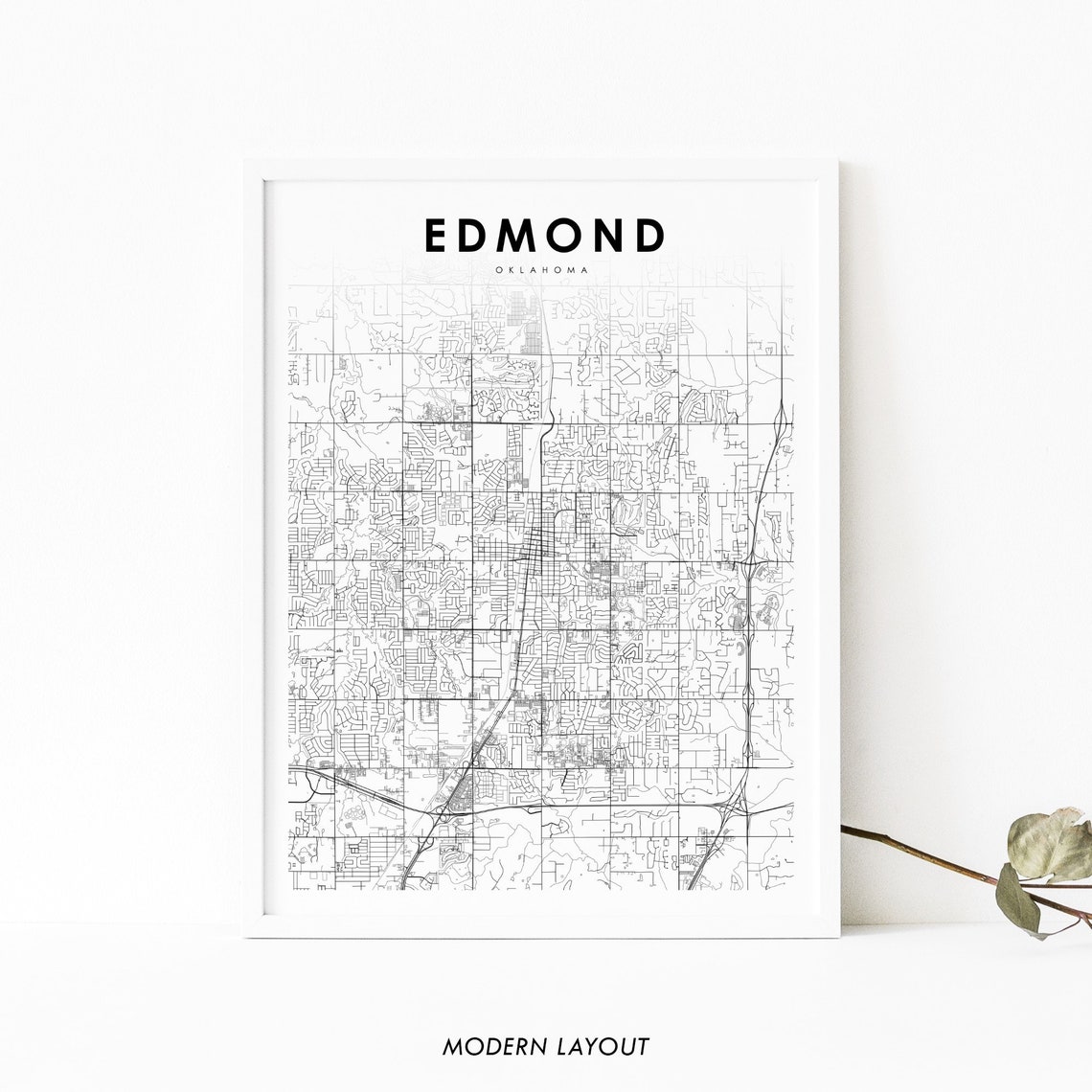 Edmond Oklahoma City Street Map Minimalist Modern Decor Poster