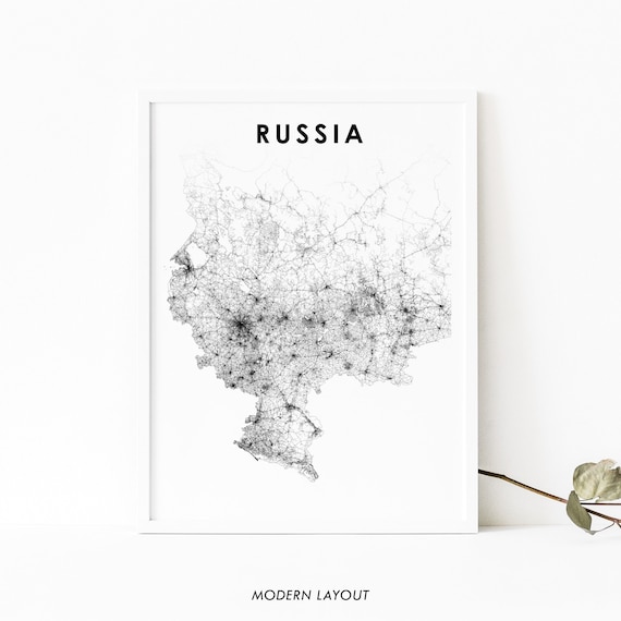 Russia Minimalist Country Road Map Line Art Modern Wall Print