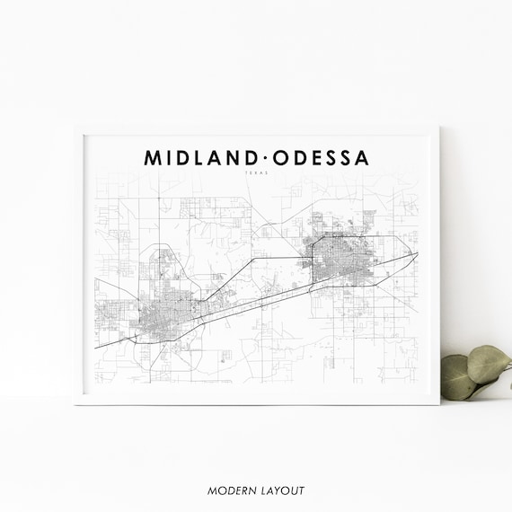 Midlandodessa Tx Map Print Texas Usa Art Poster Petroplex City Street Road Nursery Room Office Wall Decor