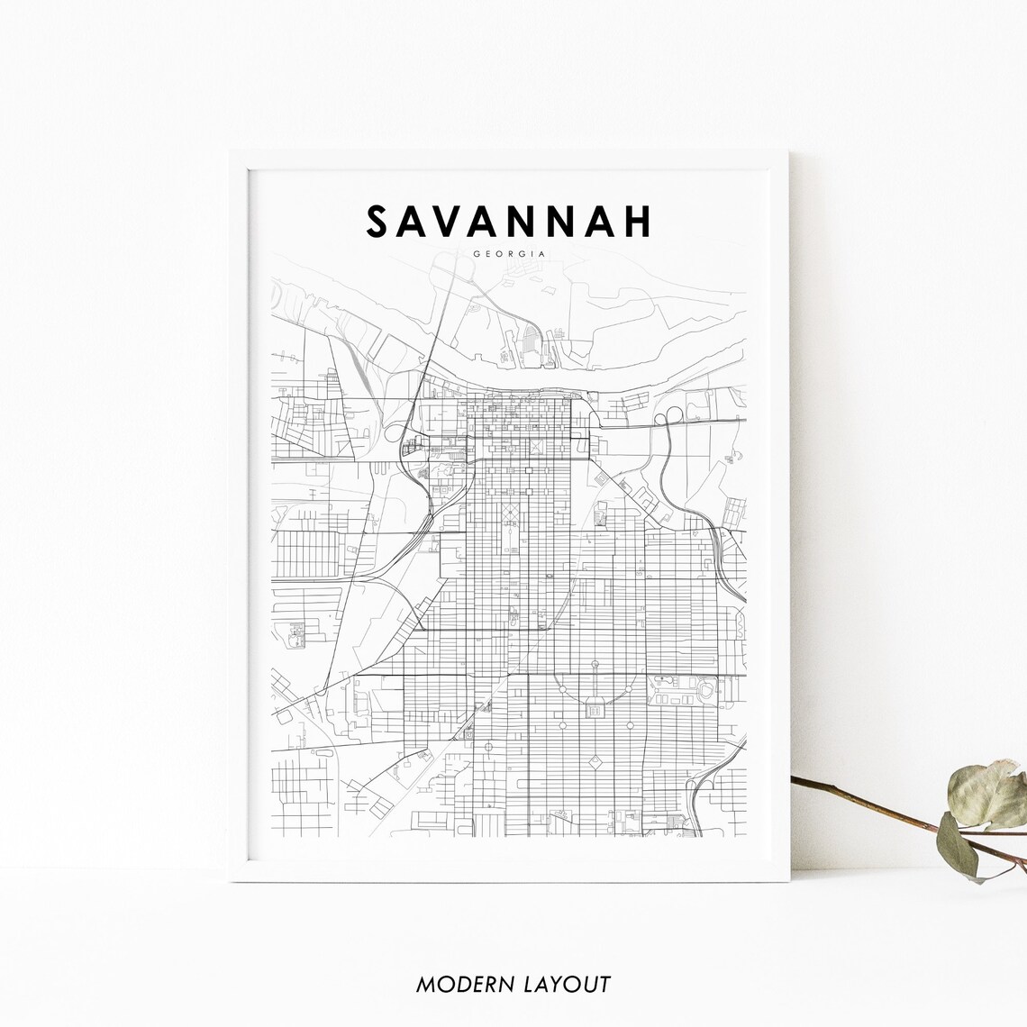 Downtown Savannah GA Map Print, Georgia City Poster