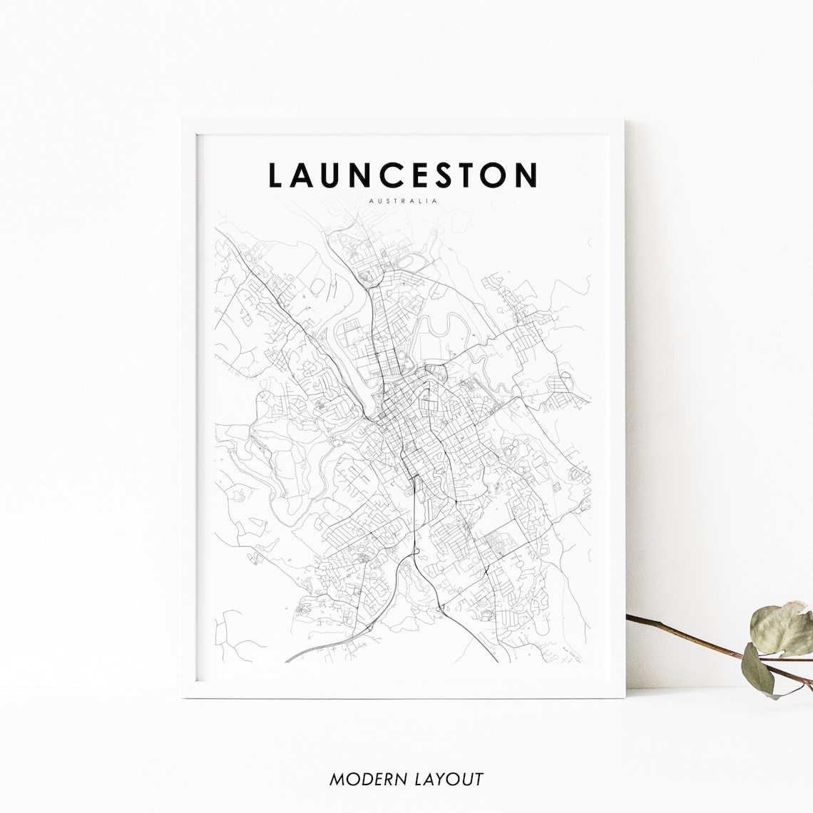 Launceston Australia Minimalist Line Art City Map Modern Poster