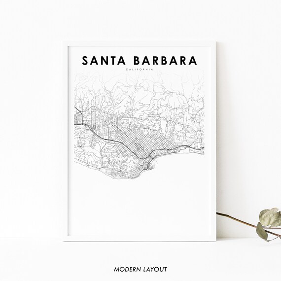 Santa Barbara Ca Map Print Usa Art Poster City Street Road Nursery Room Wall Office Decor