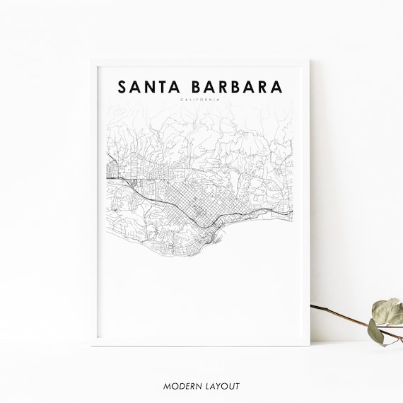 Santa Barbara California Minimalist City Street Map Art Poster