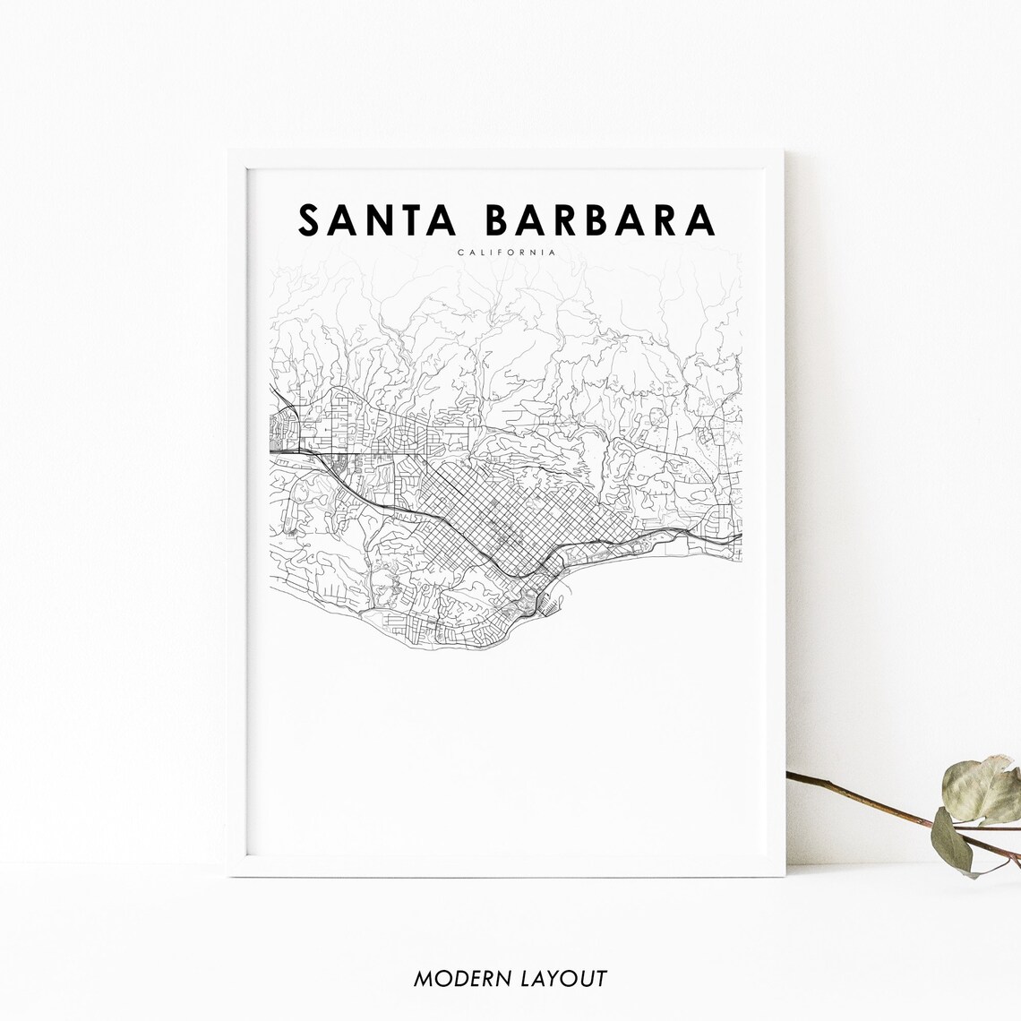 Santa Barbara Ca Map Print Usa Art Poster City Street Road Nursery Room Wall Office Decor