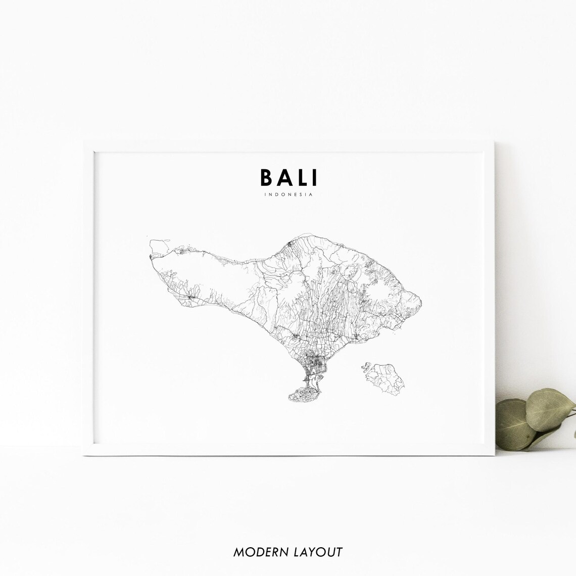 Bali Indonesia Map Print, Minimalist Road Poster