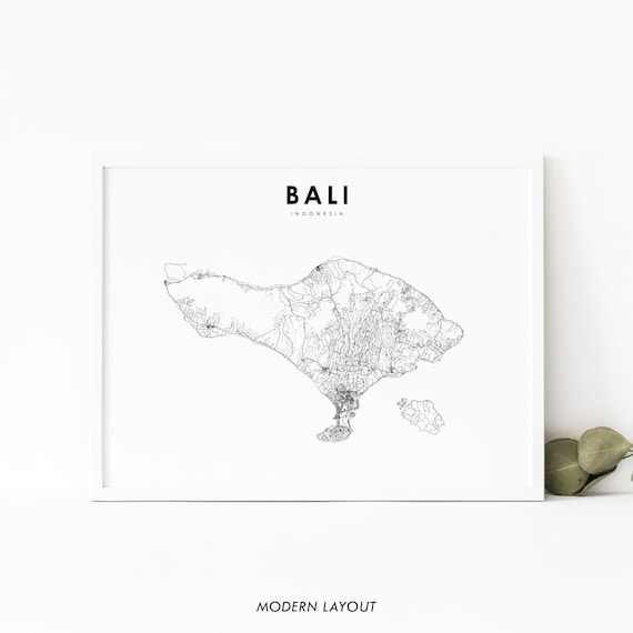 Bali Indonesia Map Print, Minimalist Road Poster