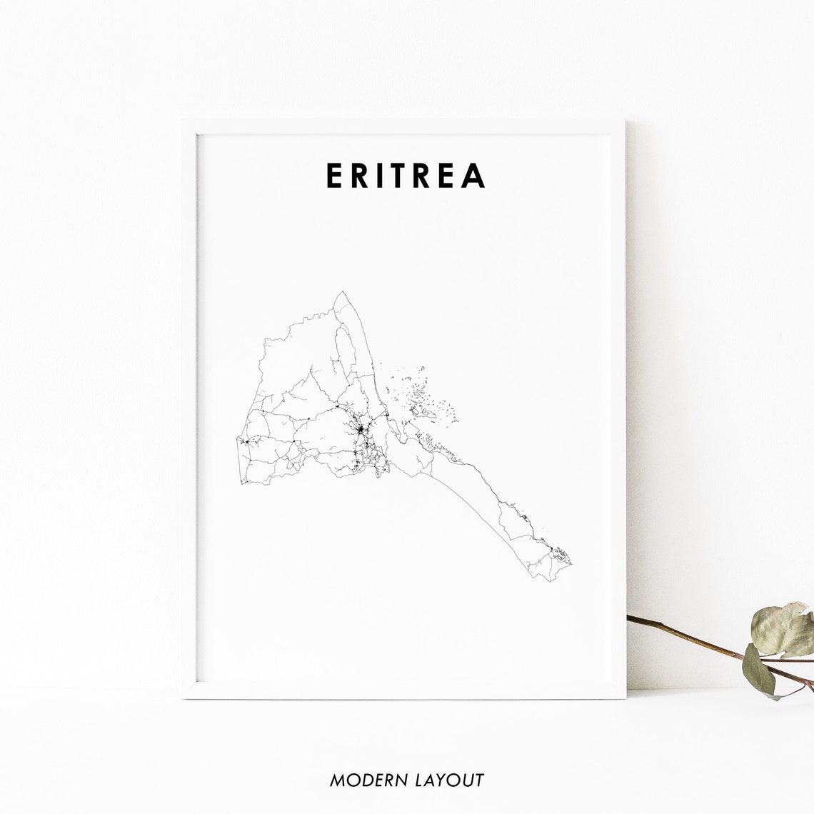 Eritrea Minimalist Country Road Map Modern Line Art Travel Poster