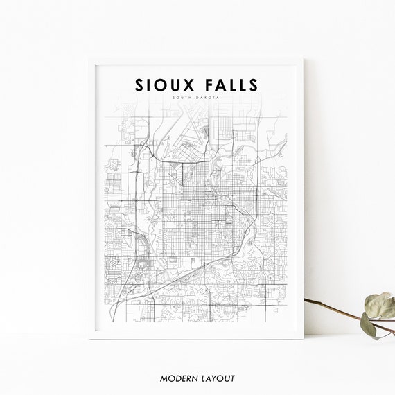 Sioux Falls SD Map Print, South Dakota City Road Art