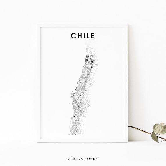 Chile Map Print Country Road Art Poster South America Santiago Nursery Room Wall Office Decor