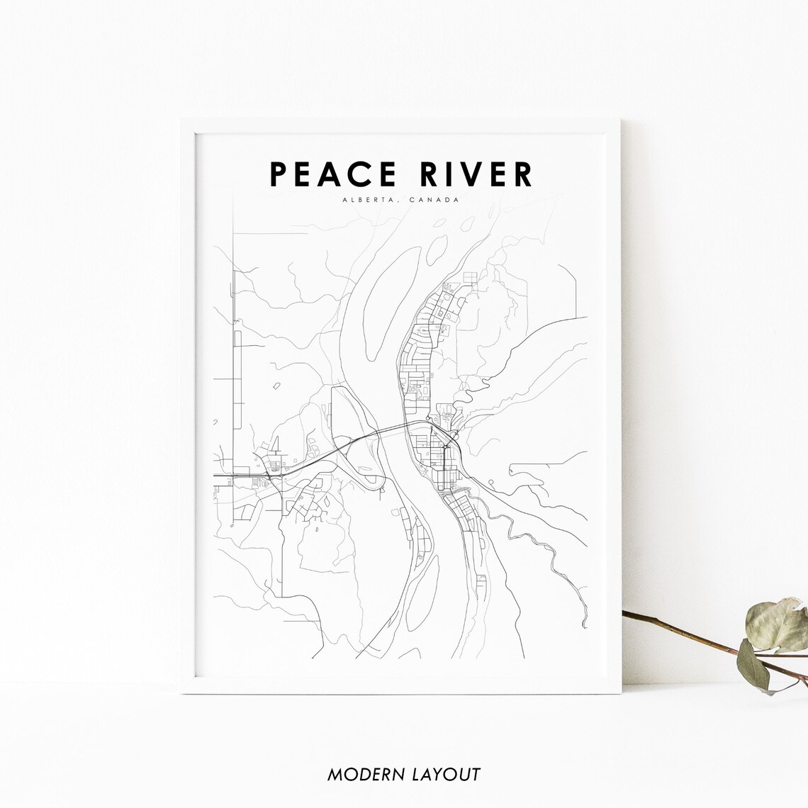 Peace River Alberta Canada Minimalist City Street Map Art Print