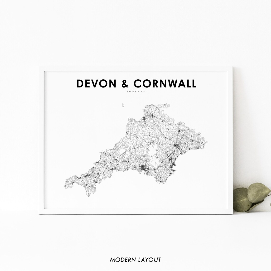 Devon Cornwall England Map Poster, UK Road Art