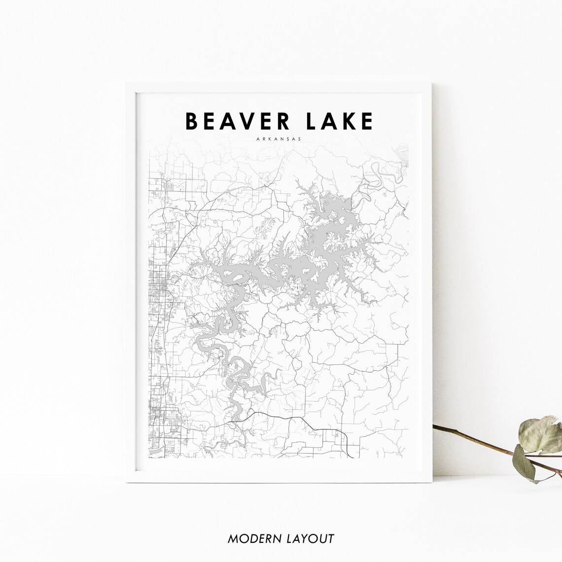Beaver Lake Arkansas Map Art Print, Travel Poster