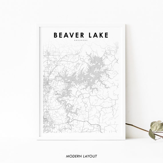 Beaver Lake Arkansas Map Art Print, Travel Poster