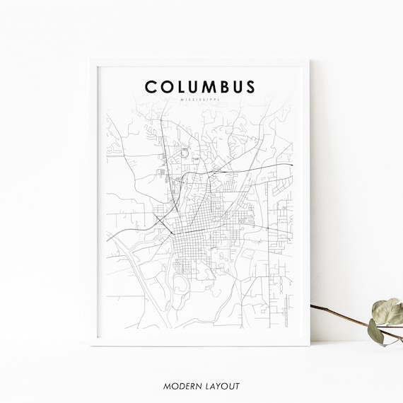 Columbus Ms Map Print Mississippi Usa Art Poster Lowndes City Street Road Nursery Room Wall Office Decor