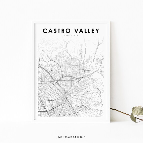 Castro Valley Ca Map Print Usa Art Poster Alameda City Street Nursery Room Wall Office Decor