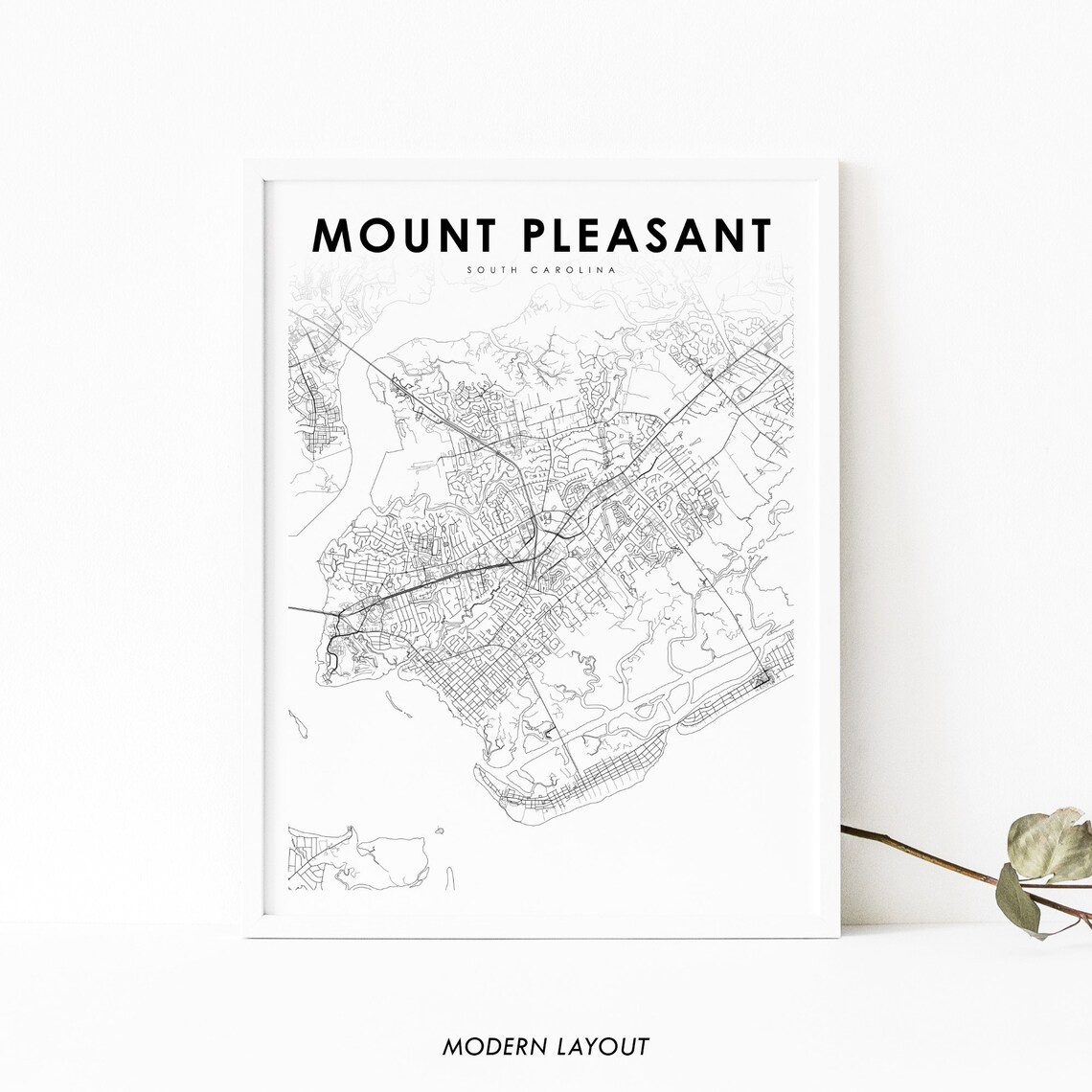 Mount Pleasant SC Map Print, South Carolina Poster