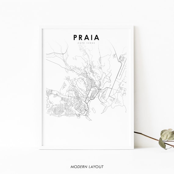 Praia Cape Verde Minimalist City Map Black and White Art Poster