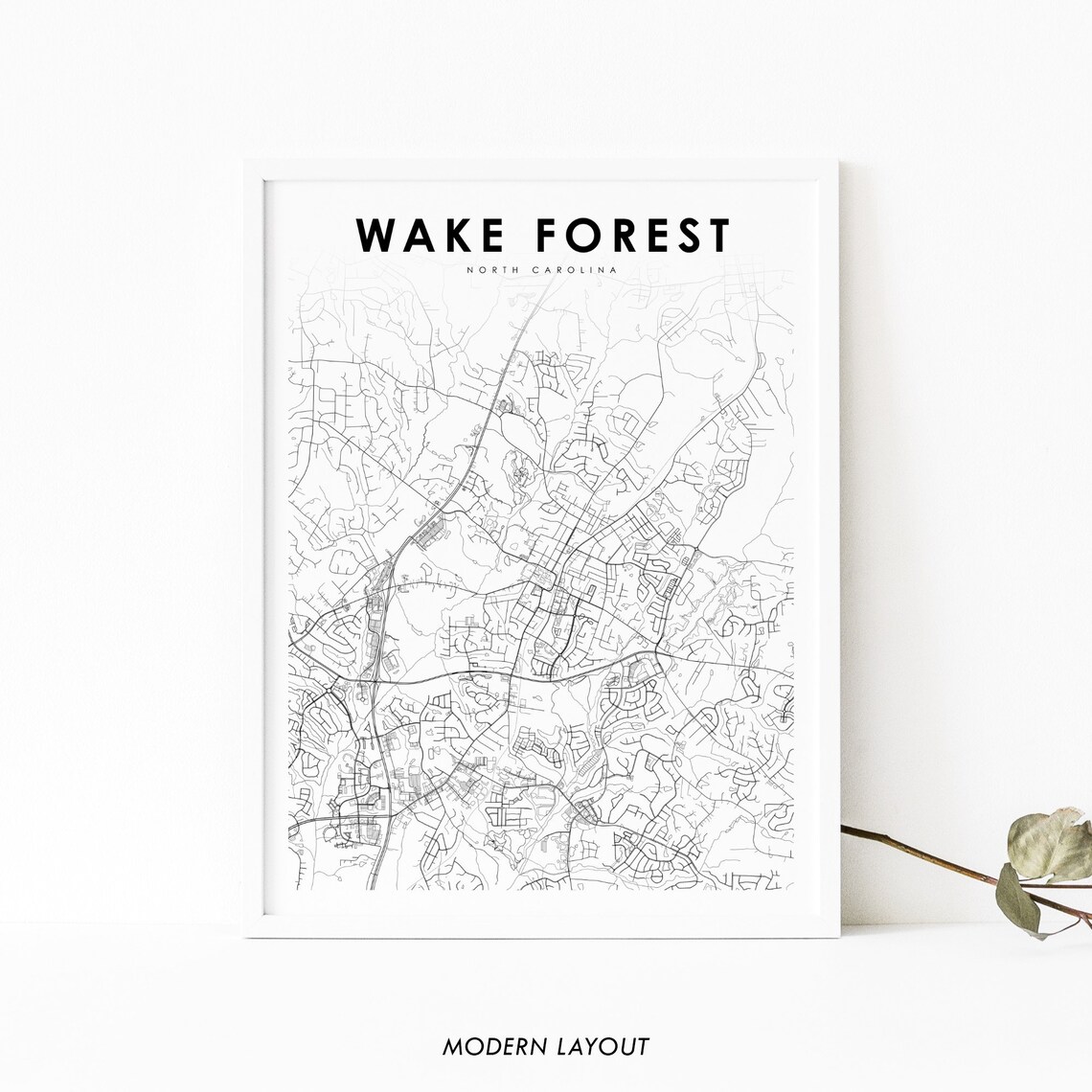 Wake Forest North Carolina Minimalist Street Map Modern Layout Art Print