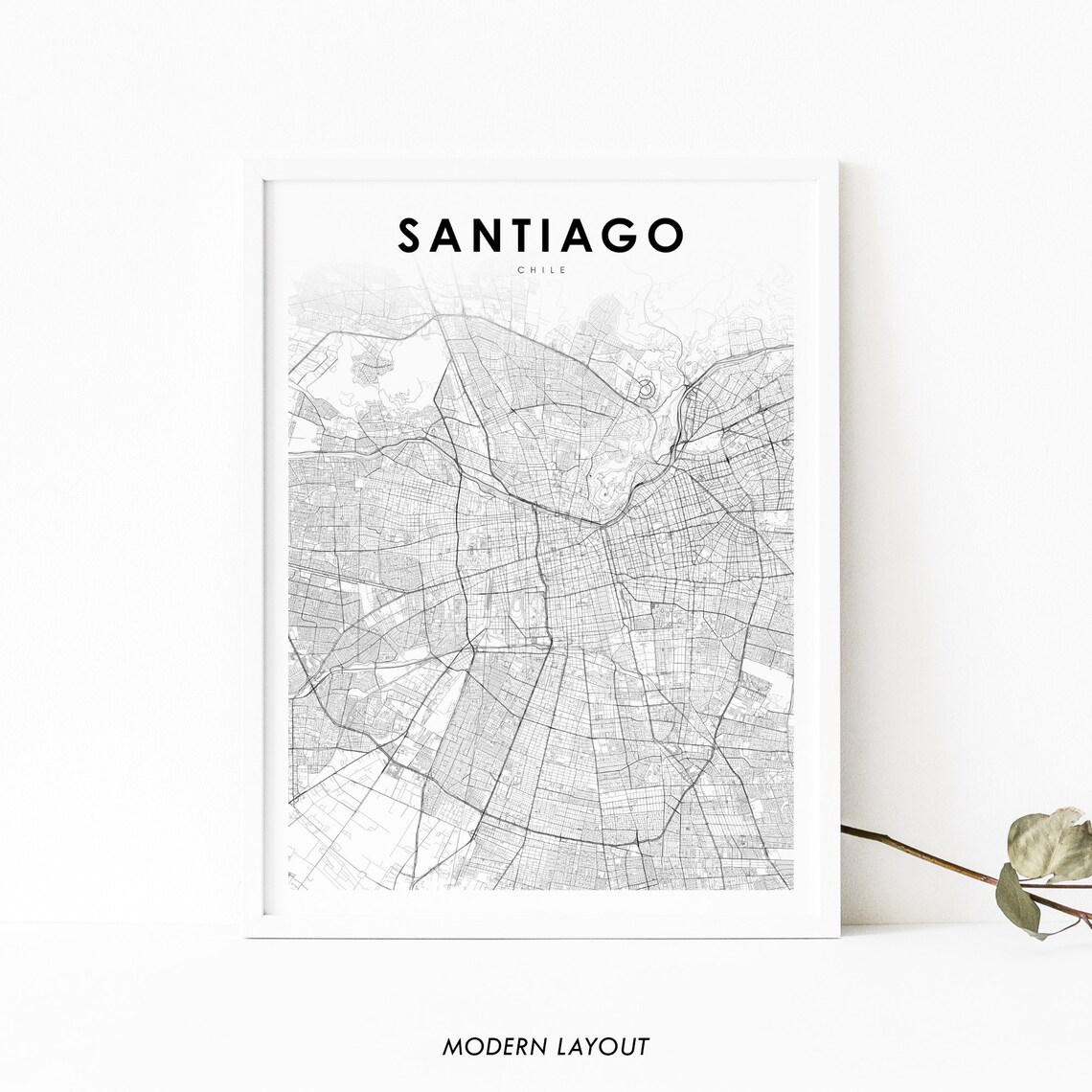 Santiago Chile Minimal Street Map City Modern Style Decor Print