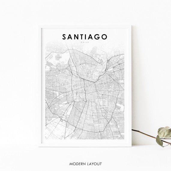 Santiago Area Chile Map Print Art Poster De City Street Road Nursery Room Wall Office Decor