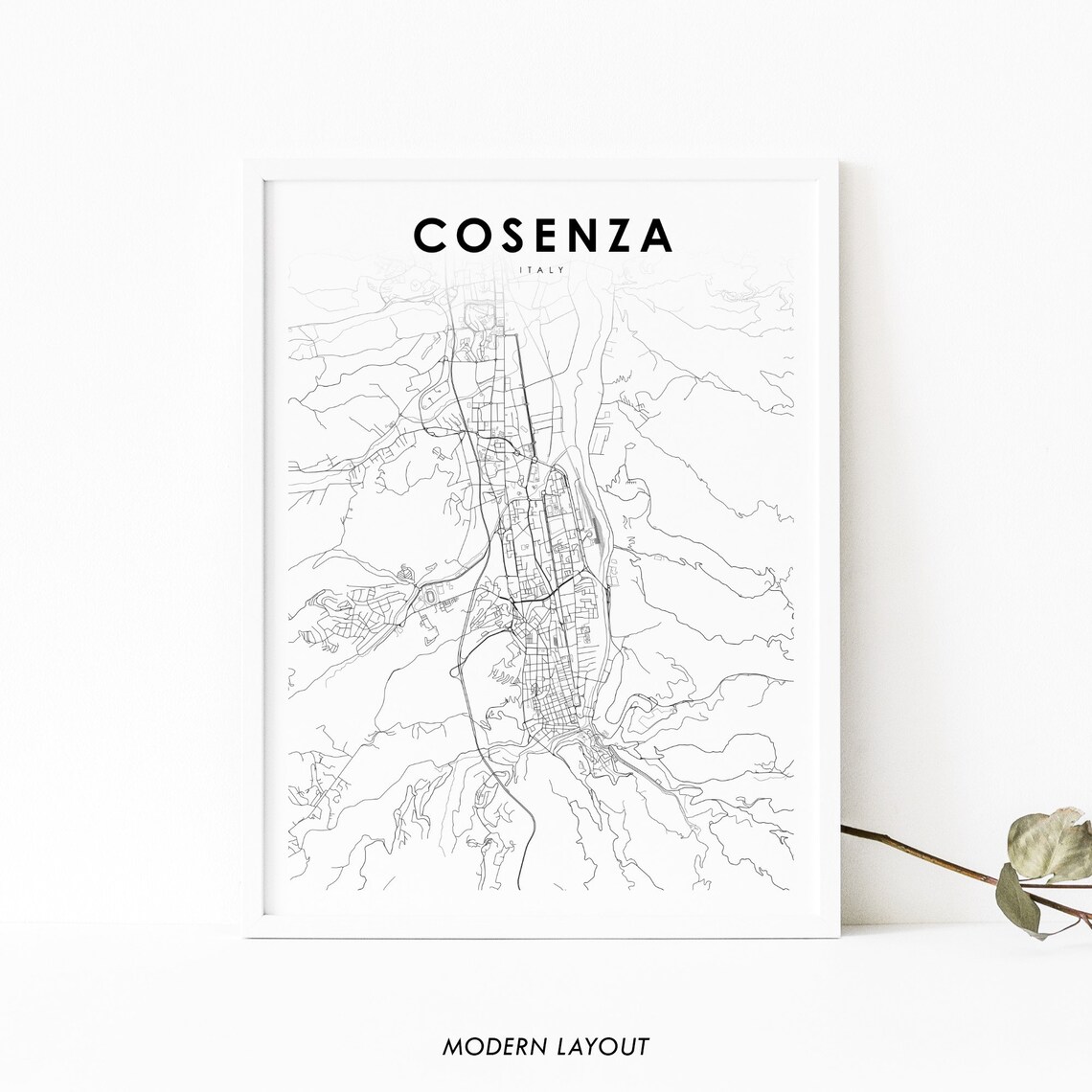 Cosenza Italy Map Art Print, Calabria City Poster