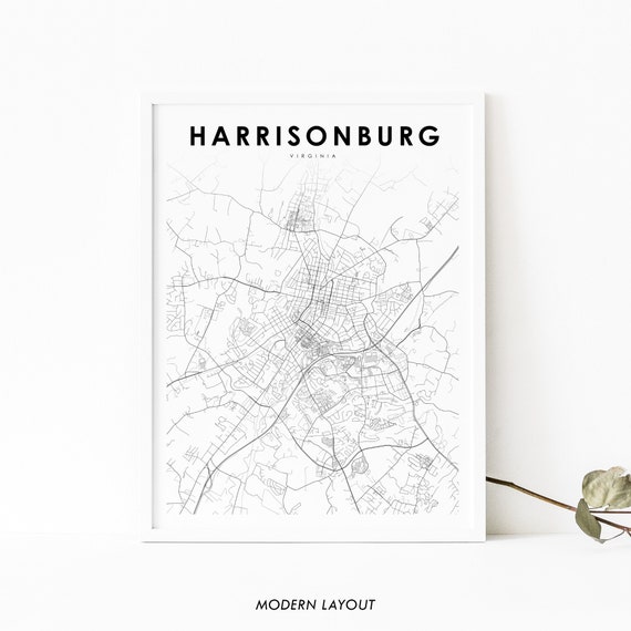 Harrisonburg VA Map Print, Virginia Street Poster