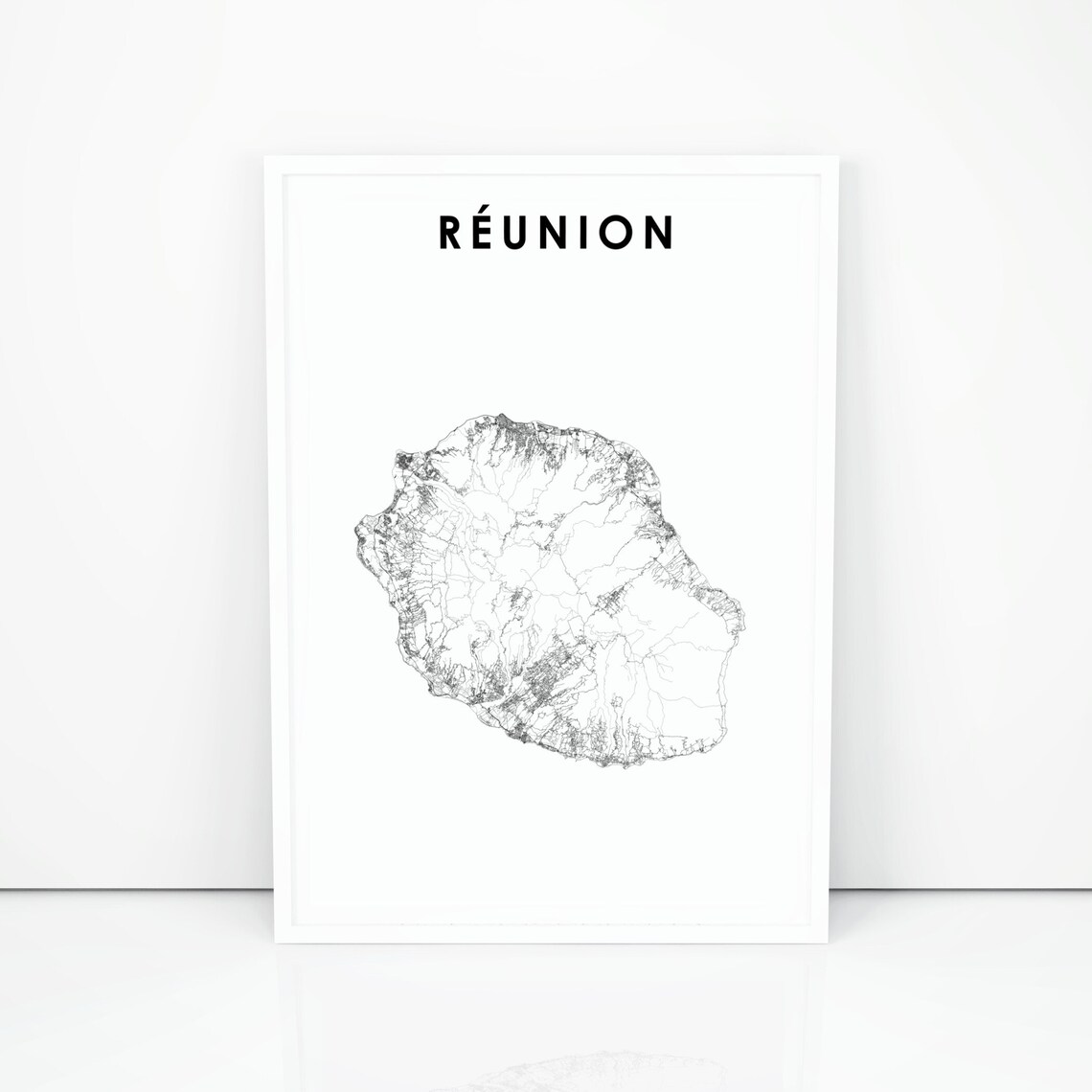 Réunion Island Minimalist Country Map Modern Black White Poster