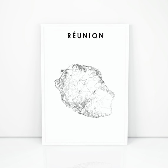 Réunion Island Minimalist Country Map Modern Black White Poster