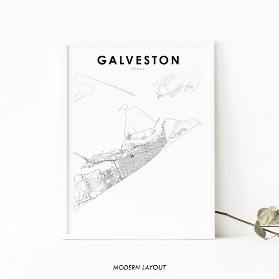 Galveston Tx Map Print Texas Usa Art Poster City Street Road Nursery Room Wall Office Decor