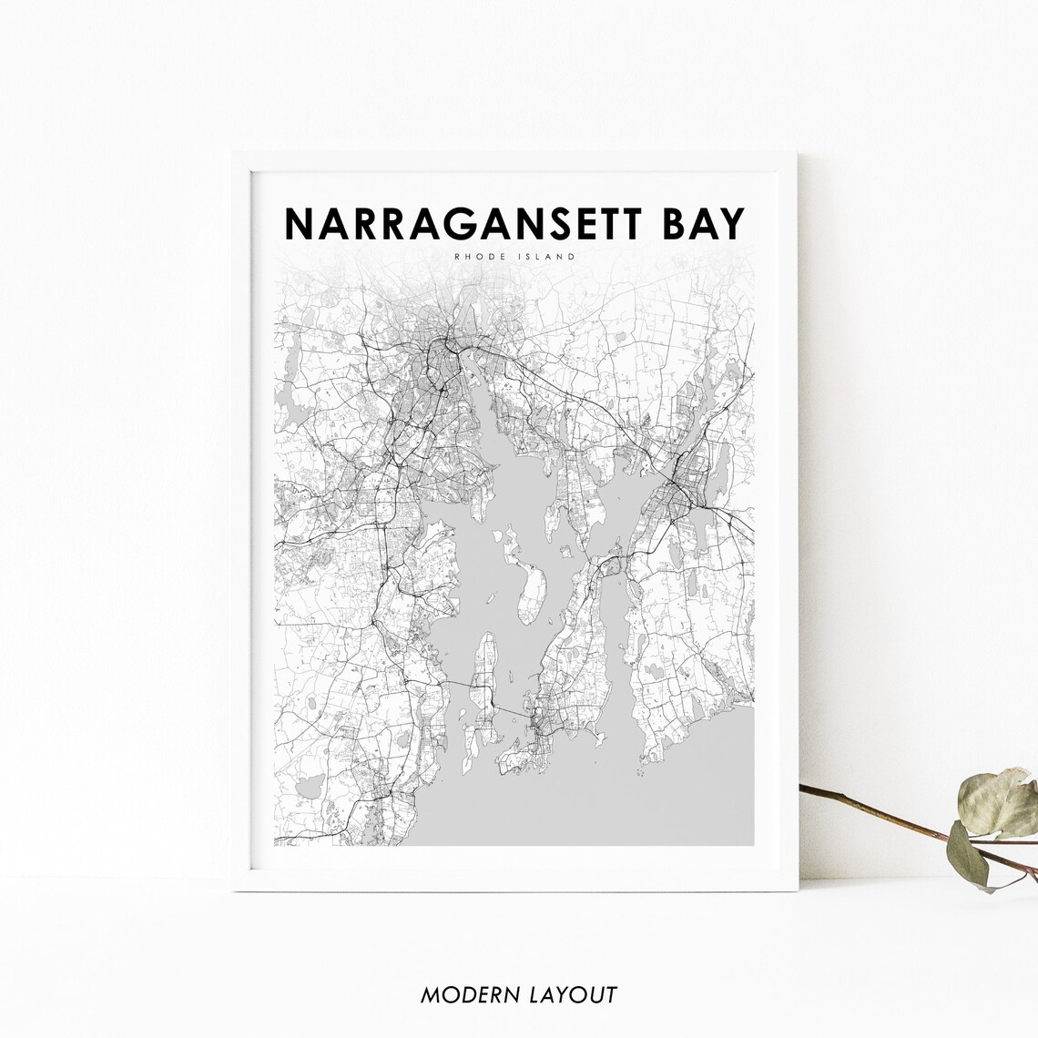 Narragansett Bay RI Map Print, Rhode Island Poster