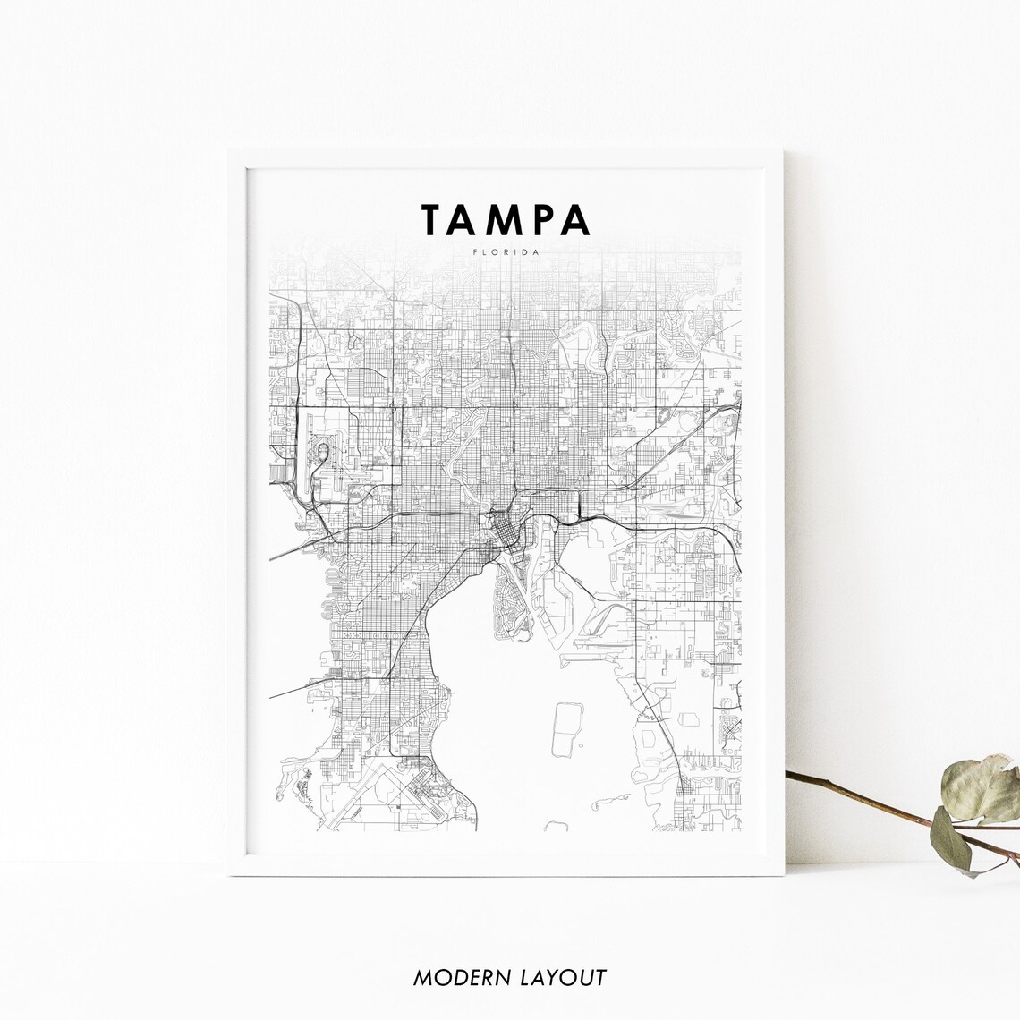 Tampa FL Map Print, Florida Bay Area Poster