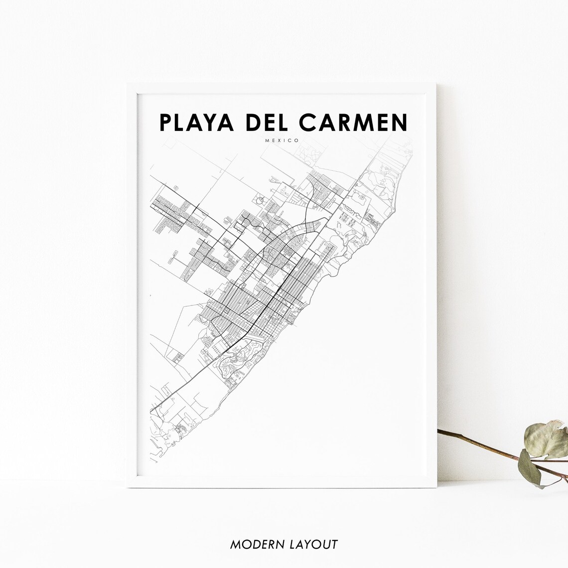 Playa Del Carmen Mexico Map Art Print, Riviera Maya