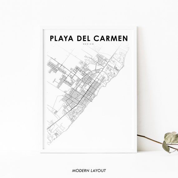 Playa Del Carmen Mexico Map Art Print, Riviera Maya