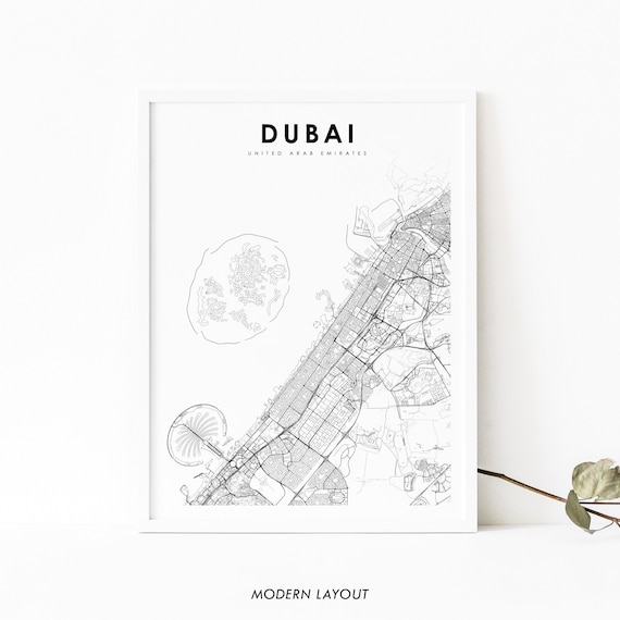 Dubai UAE Minimal Street Map Palm Jumeirah City Layout Poster