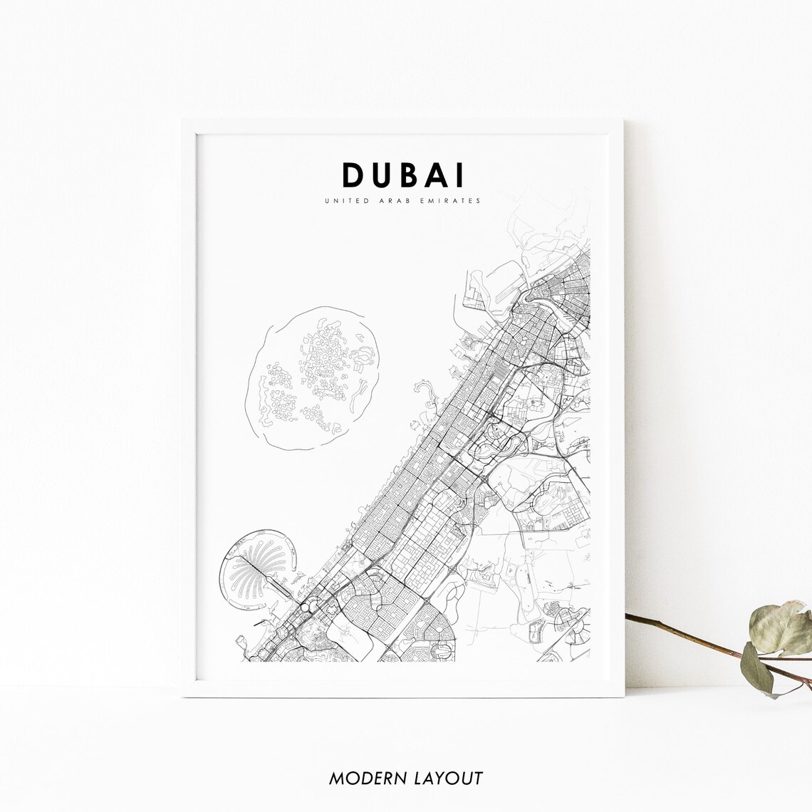 Dubai UAE Minimal Street Map Palm Jumeirah City Layout Poster